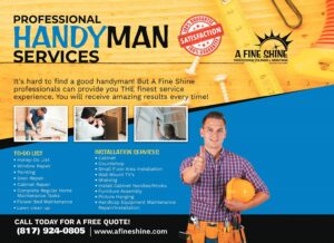 A man and a list of a fine shine's handyman services