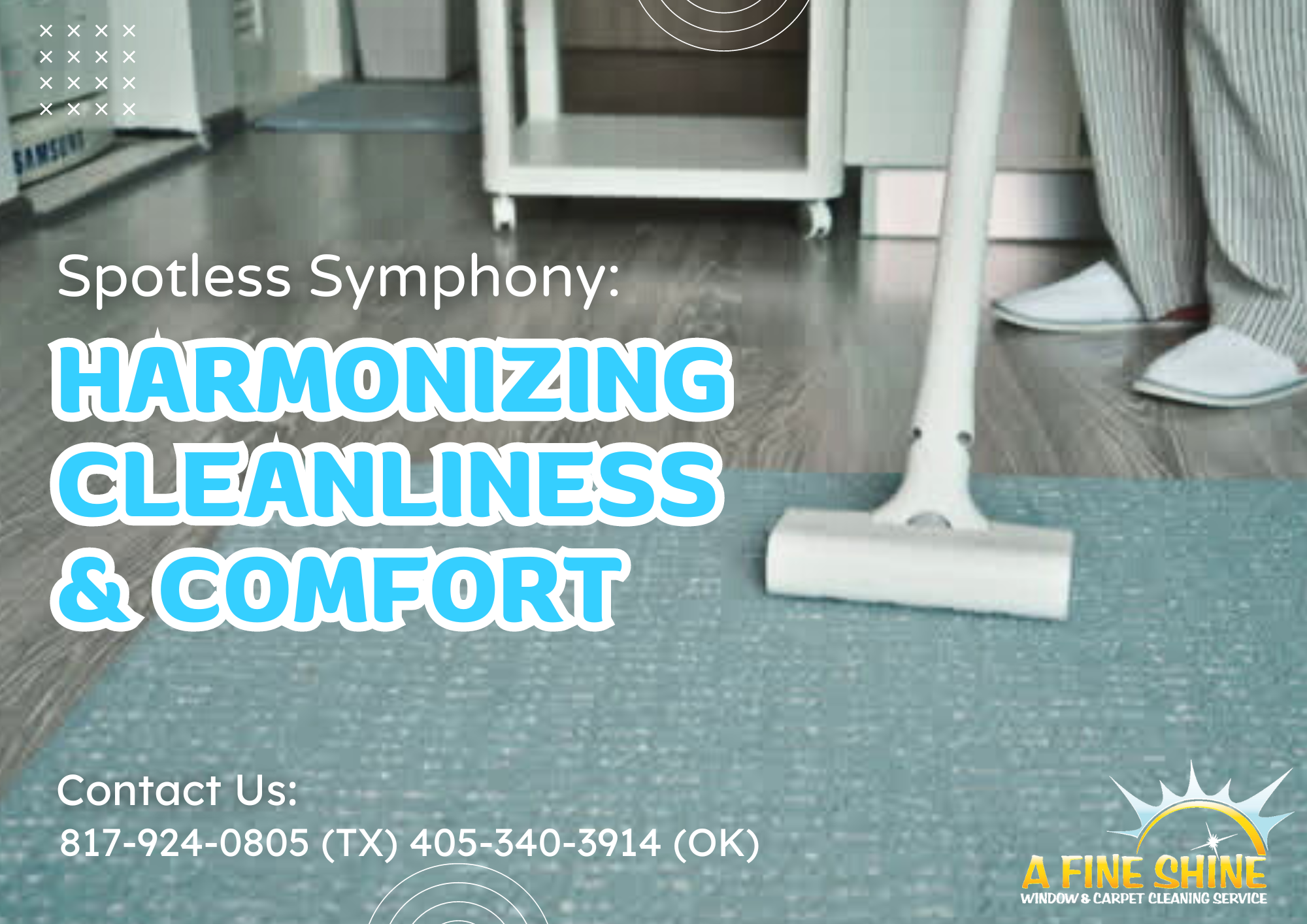 A person cleaning a carpet with text on the image
