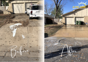 A before and after image of a walkway because of A Fine shine's Expert Power Washing Services