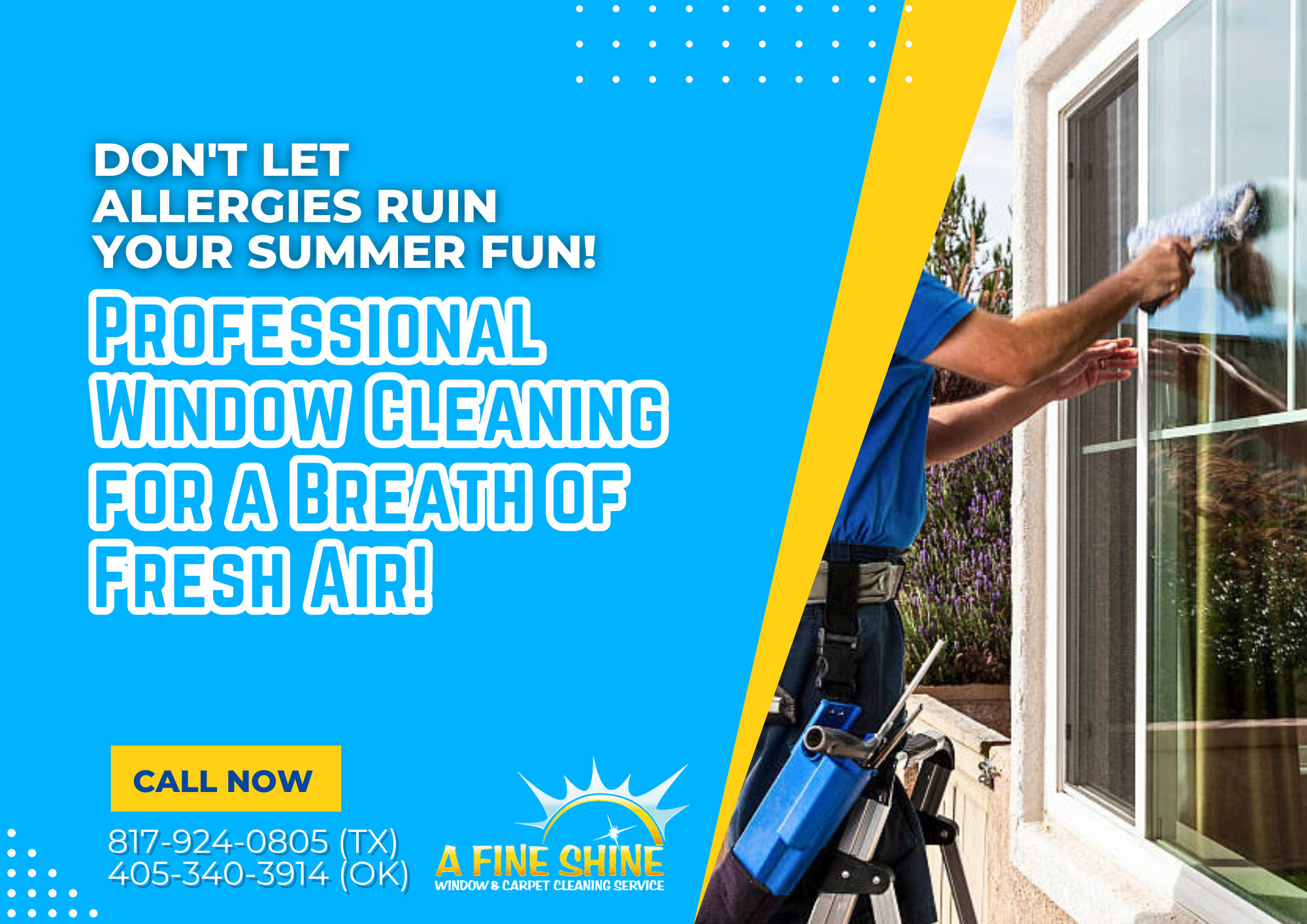 A man cleaning a window to prevent allergies