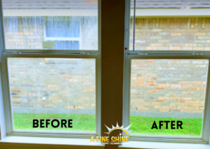 A before and after image of a window cleaned