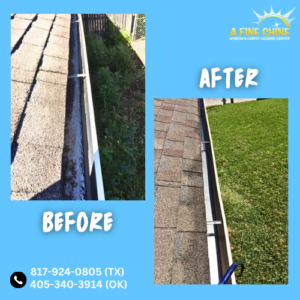 A Before and after image of a Gutter cleaning service