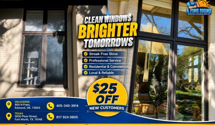 Before and After Photo that say Clean Windows Brighter Tomorrows with checklist